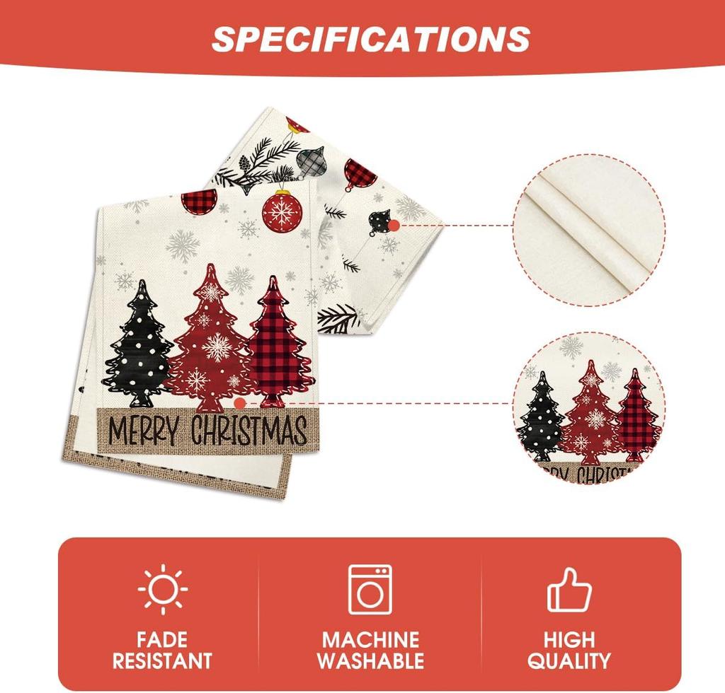 Merry Christmas Red Pine Trees Linen Table Runner Winter Xmas Holiday Party Kitchen Dining Table Decor Navidad Decorations 2025