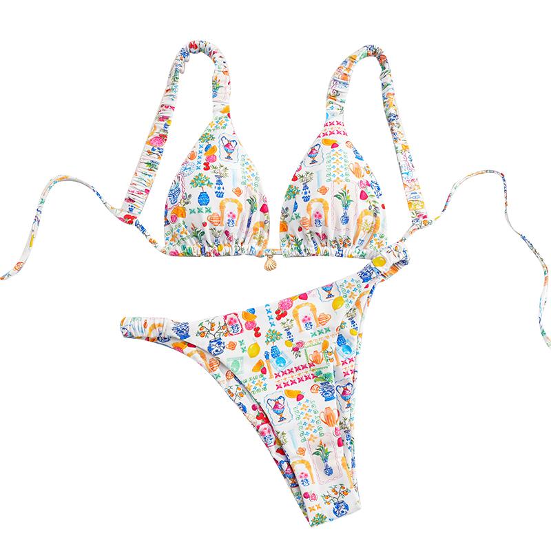 Floral High Leg Cut Thong Bikini Women's Two-Piece Swimsuit Female Swimwear Bather Bathing Suit Female Summer Beachwear
