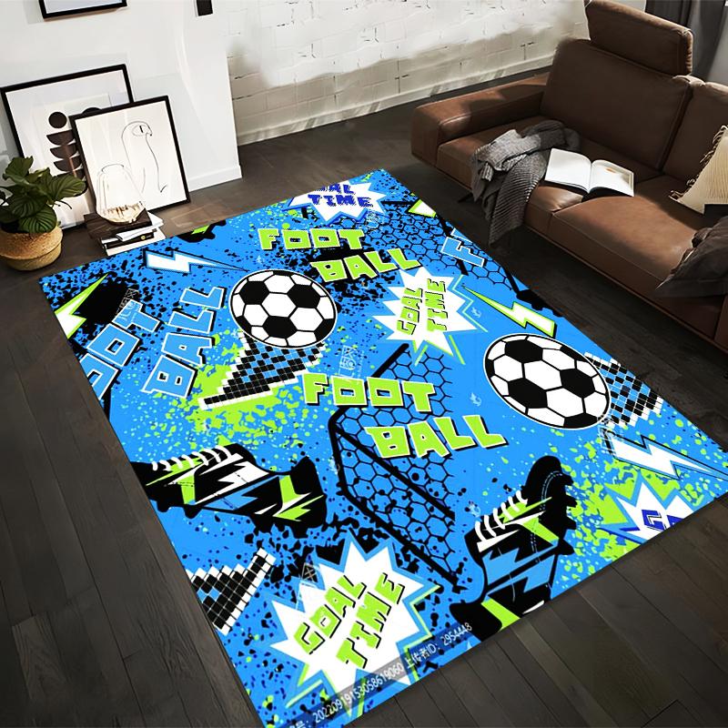 Soccer-Themed Carpet with "Foot Ball" Print and Goal Time Design Suitable for Use As an Anti-slip for Living Room Bedroom Sofas