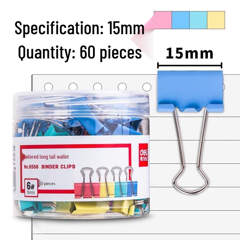 Deli 15mm Colored Binder Clips (5 Barrels of 60)