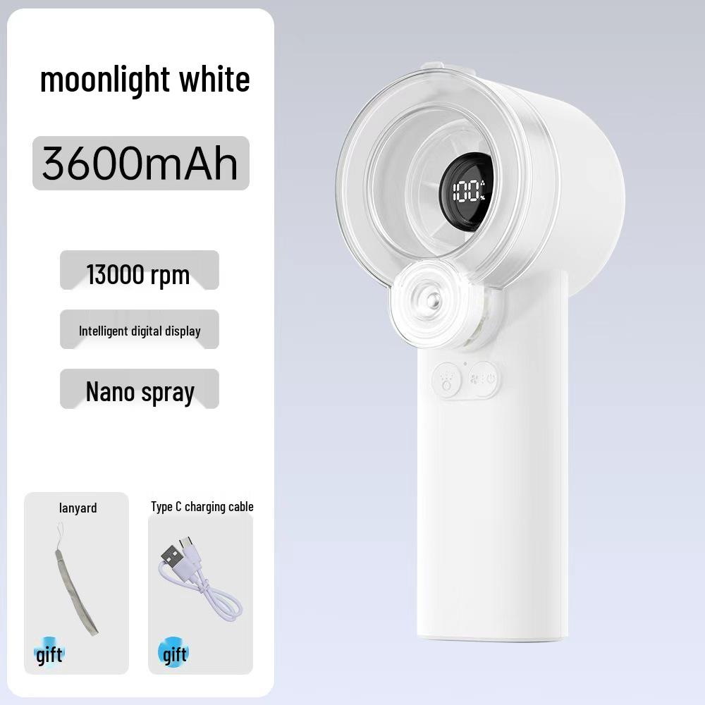 Rechargeable Handheld Mini Fan with Long Battery, Silent Turbo Cooling & Humidifying Spray 60x54x168mm