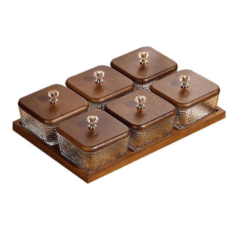 Walnut Luxury Glass Fruit Plate with Lid: Snack, Candy, and Dried Fruit Box for Living Room
