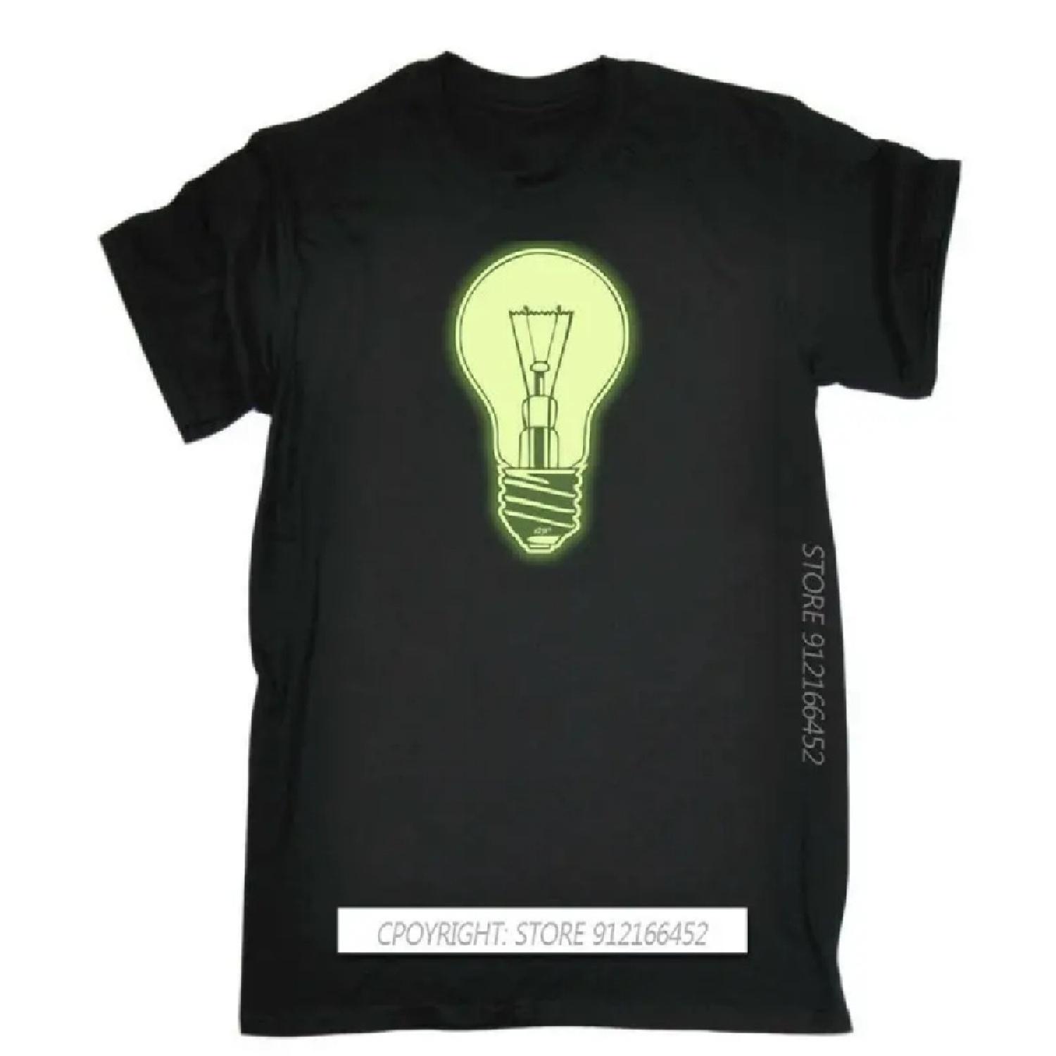 

Funny Designer T-Shirts Mens Tees Tshirt - Light Bulb Glow In The Dark Men 100% Cotton Tee Streetwear XXXXXL чорний