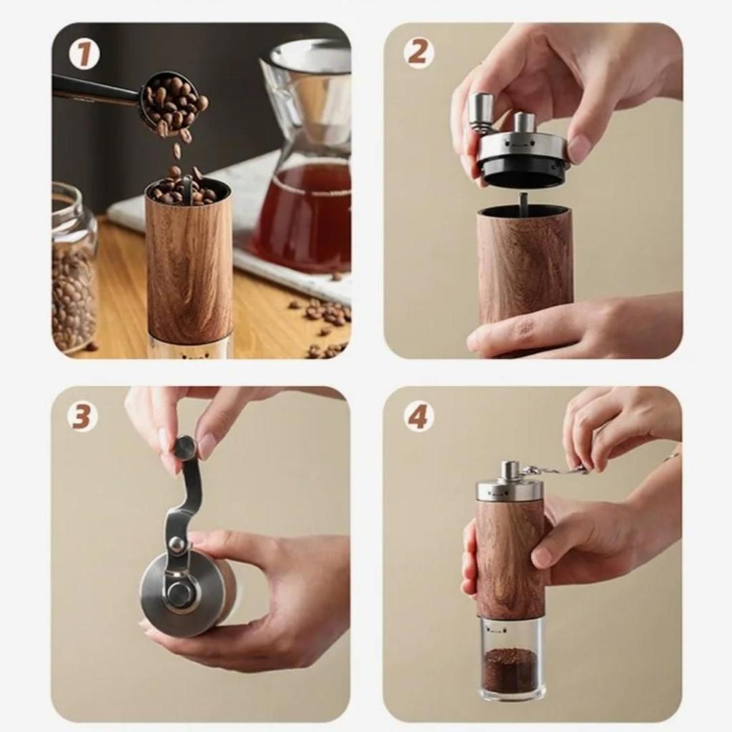 Portable Hand-cranked Coffee Grinder with 304 Stainless Steel and Wood Grain Finish