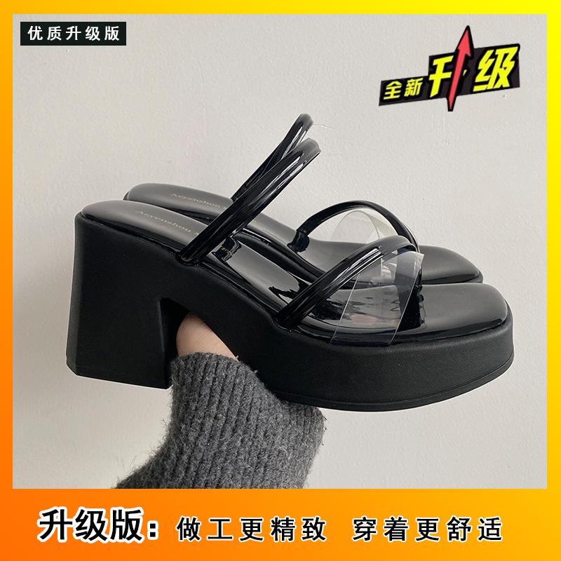 Black thick high-heeled sandals women s new summer retro high-end late evening breeze gentle shoes 35 3145₽