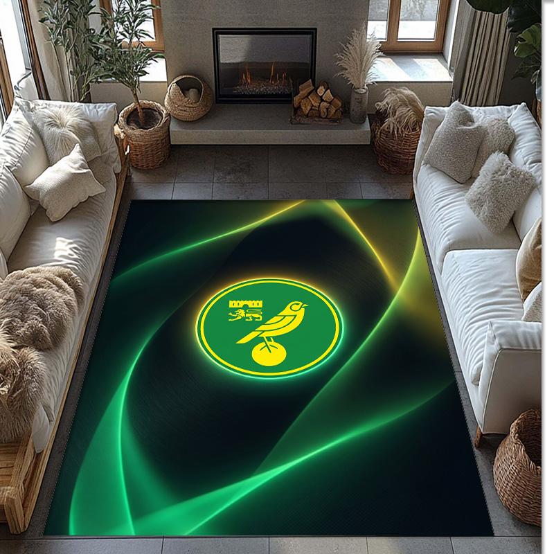 Norwich City Football Print Crystal Velvet Rug, Comfortable Water Absorbent Non Slip Indoor Floor Carpet