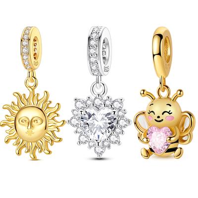 925 Silver Love Heart Bee Golden Series Charms Fit DIY Making Bracelet Necklace Gift High Quality Women Fine Jewelry