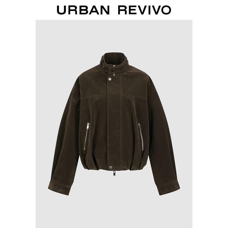 

UR2026 Women s Velvet Stand-Collar Pleated Waist Jacket M