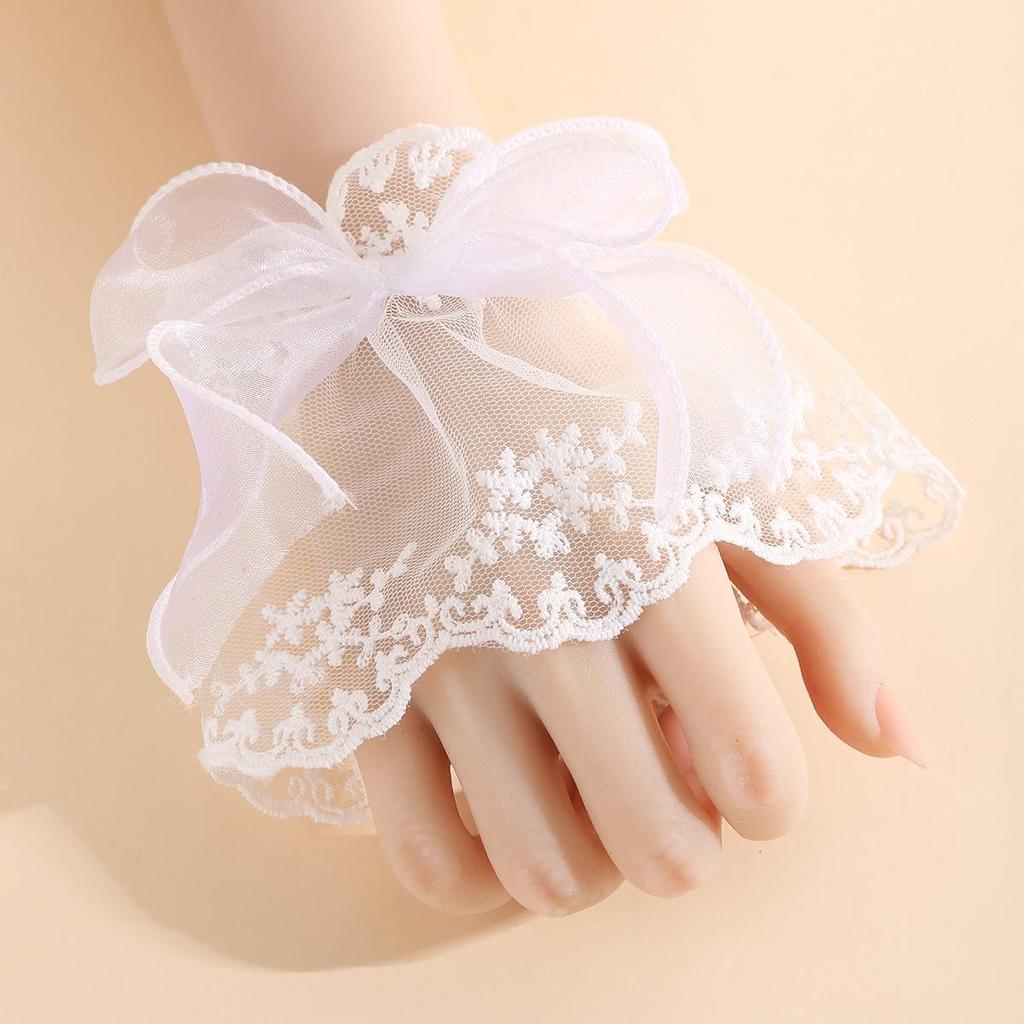 Lace Embroidery Tulle Gloves & Milk Silk Arm Sleeves for Wedding Dresses