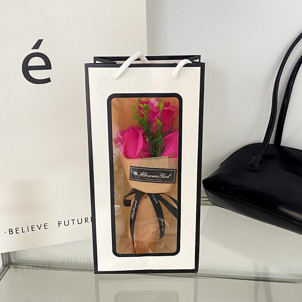 

Gift Packing 3 Heads Artificial Rose Bouquet Hand Holding No fading Soap Flower Decoration Fake Flower Artificial Decorations рожевий червоний колір