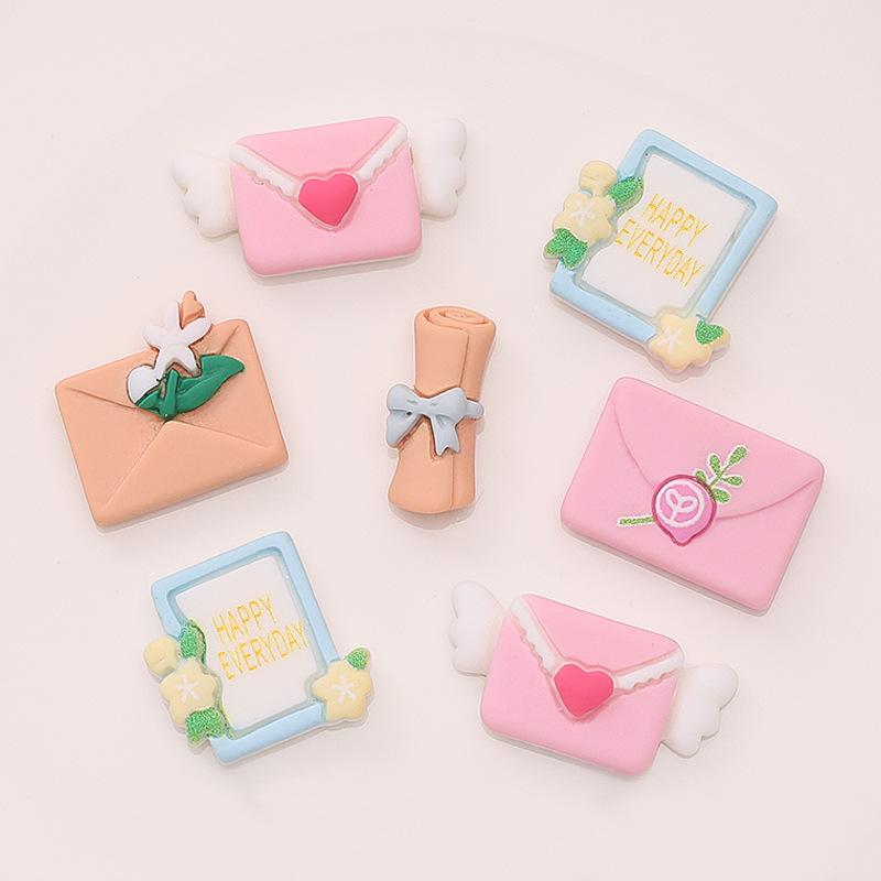 10 Pcs New Mini Cute Cartoon Lovely Envelope Flat Back Resin Cabochon Scrapbook Diy Hairpin Embellishments Charm Accessories A96