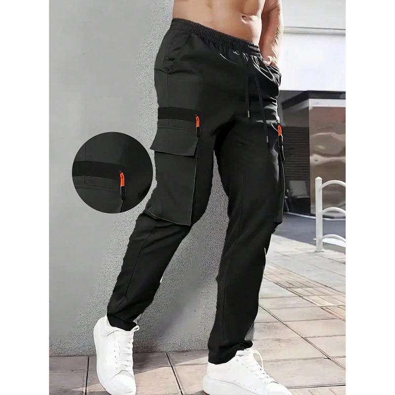 

Men s Lightweight Cargo Pants Casual Slim Fit Joggers with Contrast Zipper S чорний