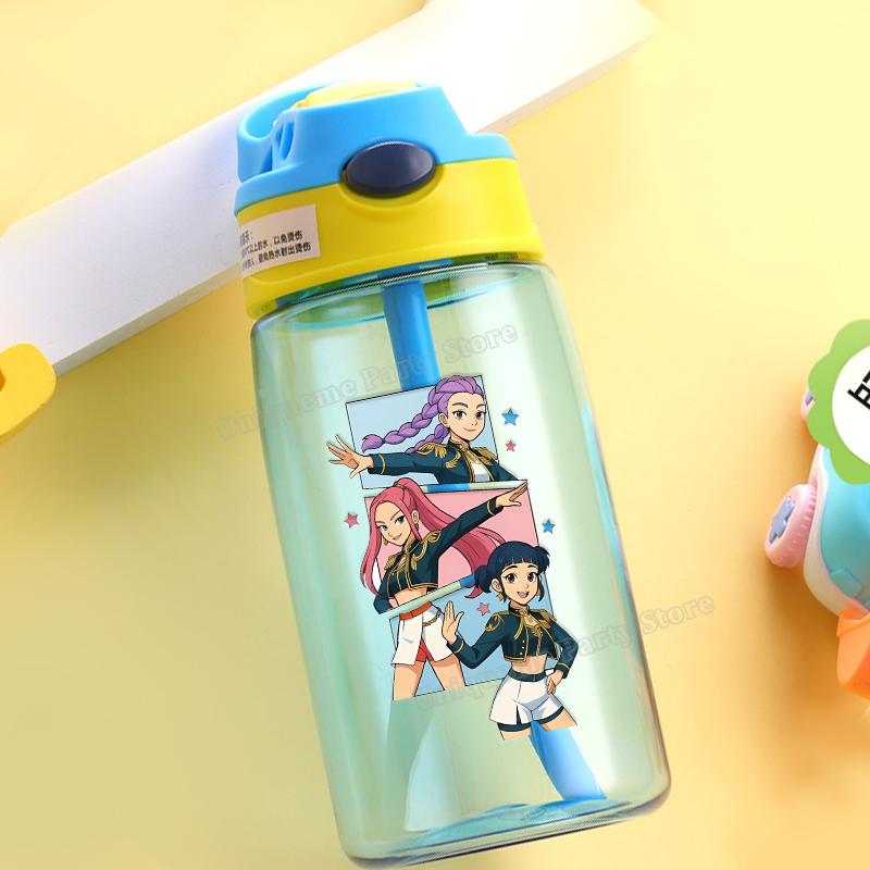 KPop Demon Hunters Kids Water Bottle Outdoors Sport Zoey Mira Rumi Girl Straw Cup Portable Plastics Drink Bottle Birthday Gift