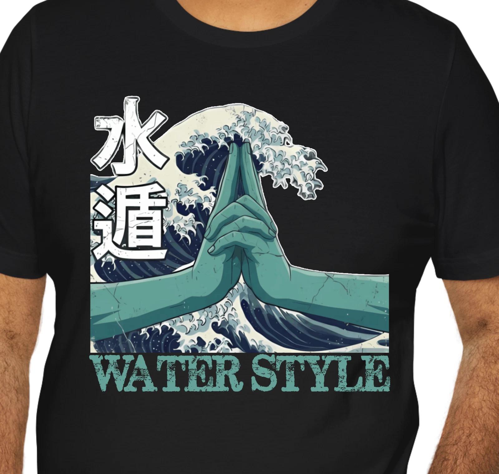 

Ninja T-Shirt Water Style Suiton Jutsu Men s Anime Hand Sign Great Wave Graphic 3XL