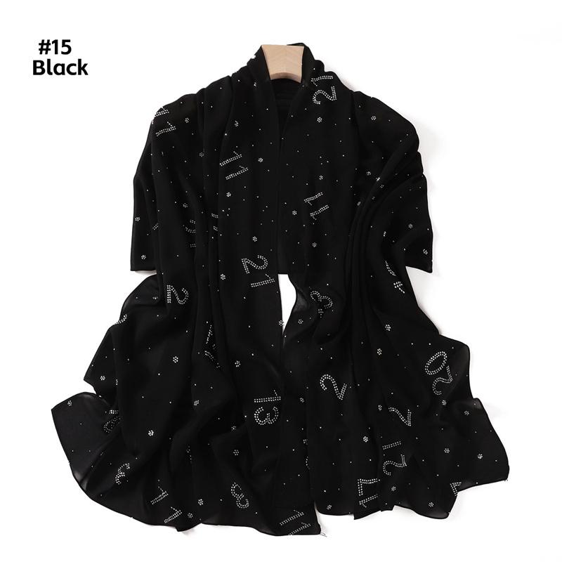 Rhinestone Arabic Numerals Beads Bubble Chiffon Hijab Shawls Women Wrap Elastic Muslim Full Cover Islam Foulards Bonnet Headband