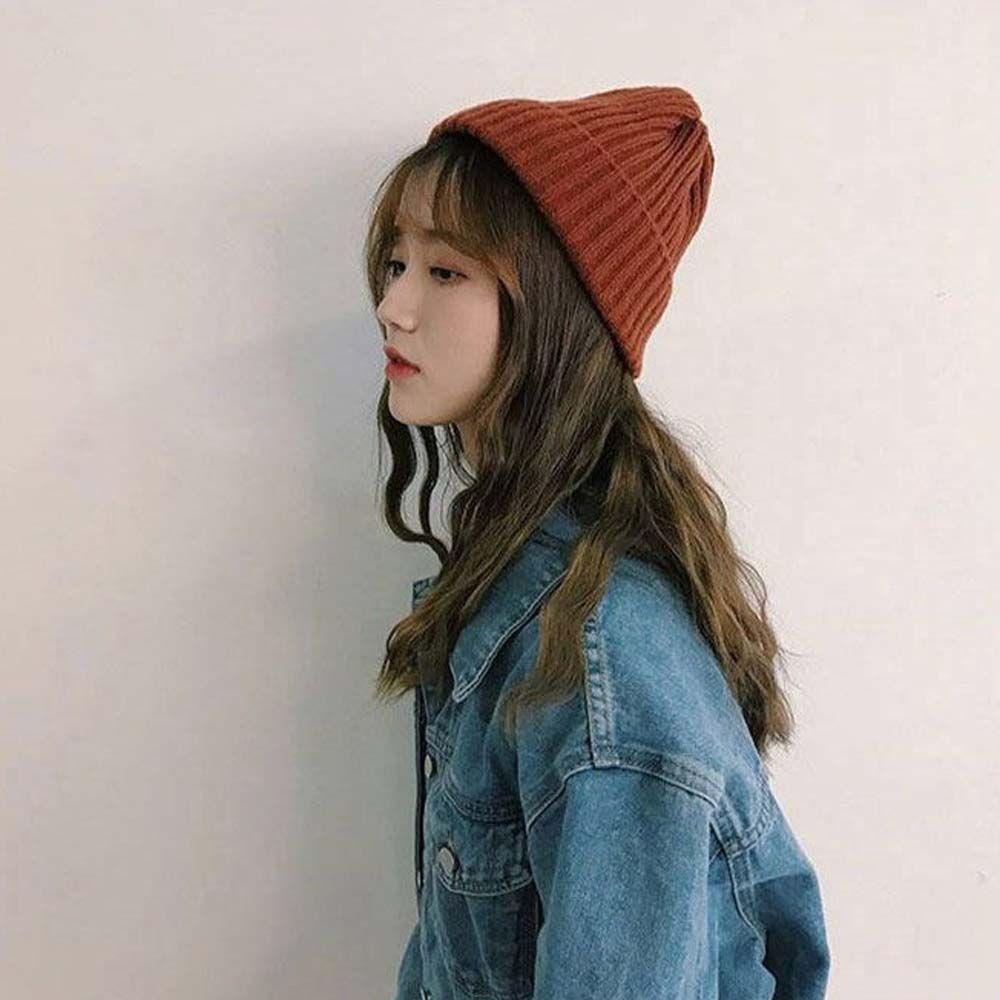 

Girls Thick Couples Solid Color Knitted Bonnet Korean Beanies Cap Female Cap Beanie Hat Knitted Hat