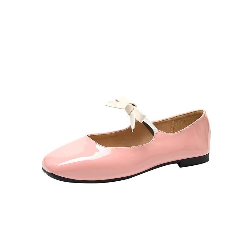 Flats Shoes Women Fashion Flat Single Shoes Women's New Spring and Autumn Bow French Retro Ballet Red Mary Jane Shoes