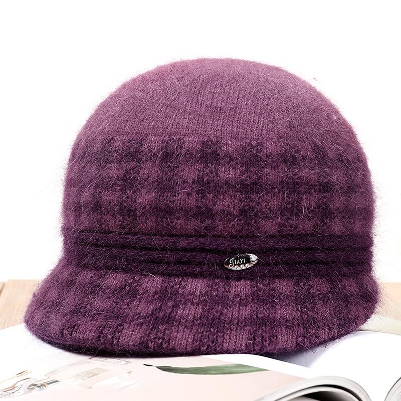 Hat lady winter warm short brim rabbit fur basin hat middle old man scarf knitted hat cold warm wool hat