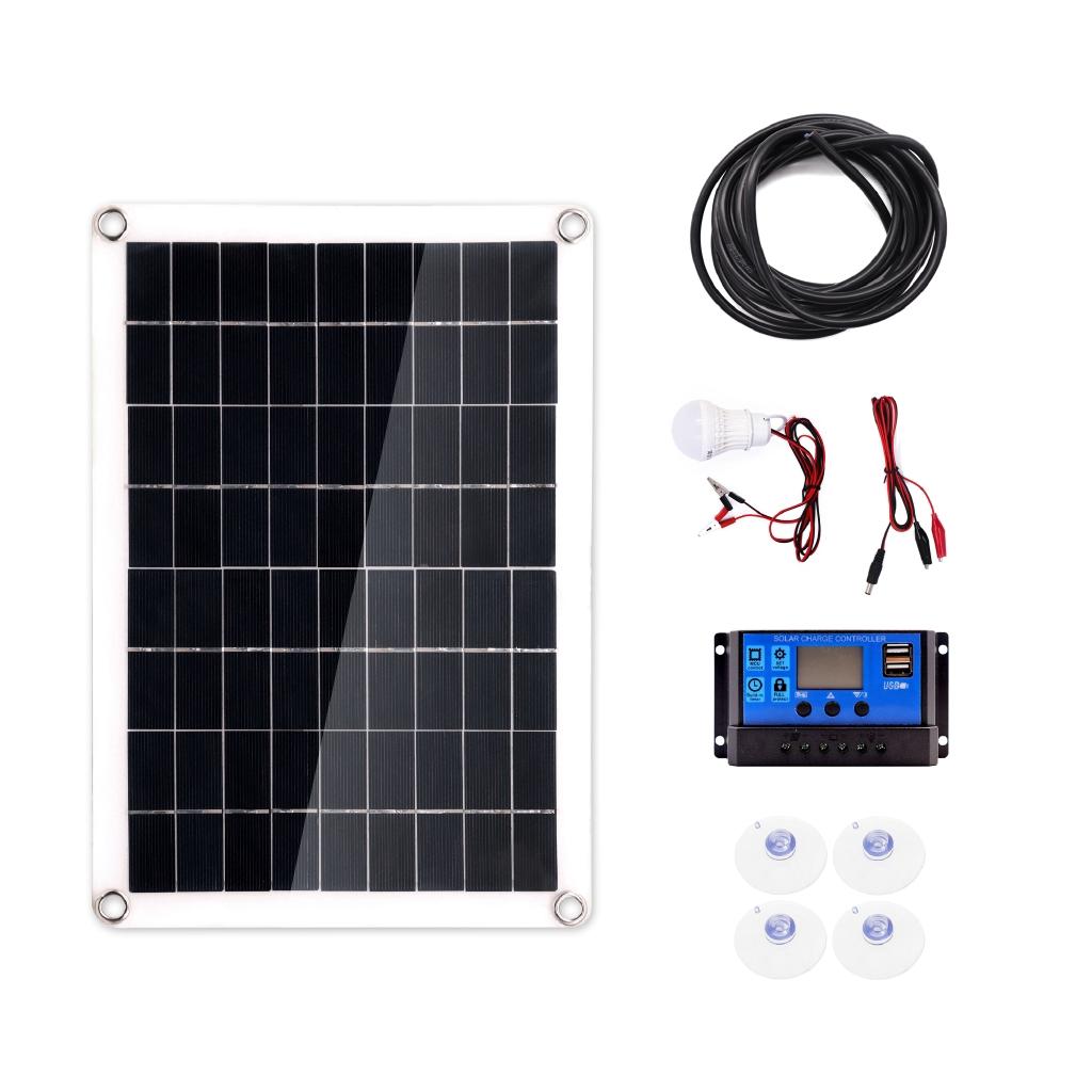 30W Dual USB 18V Solar Panel with 3W LED Lamp + 10A USB Solar Regulator Charger Controller for Car Outdoor Camping Light