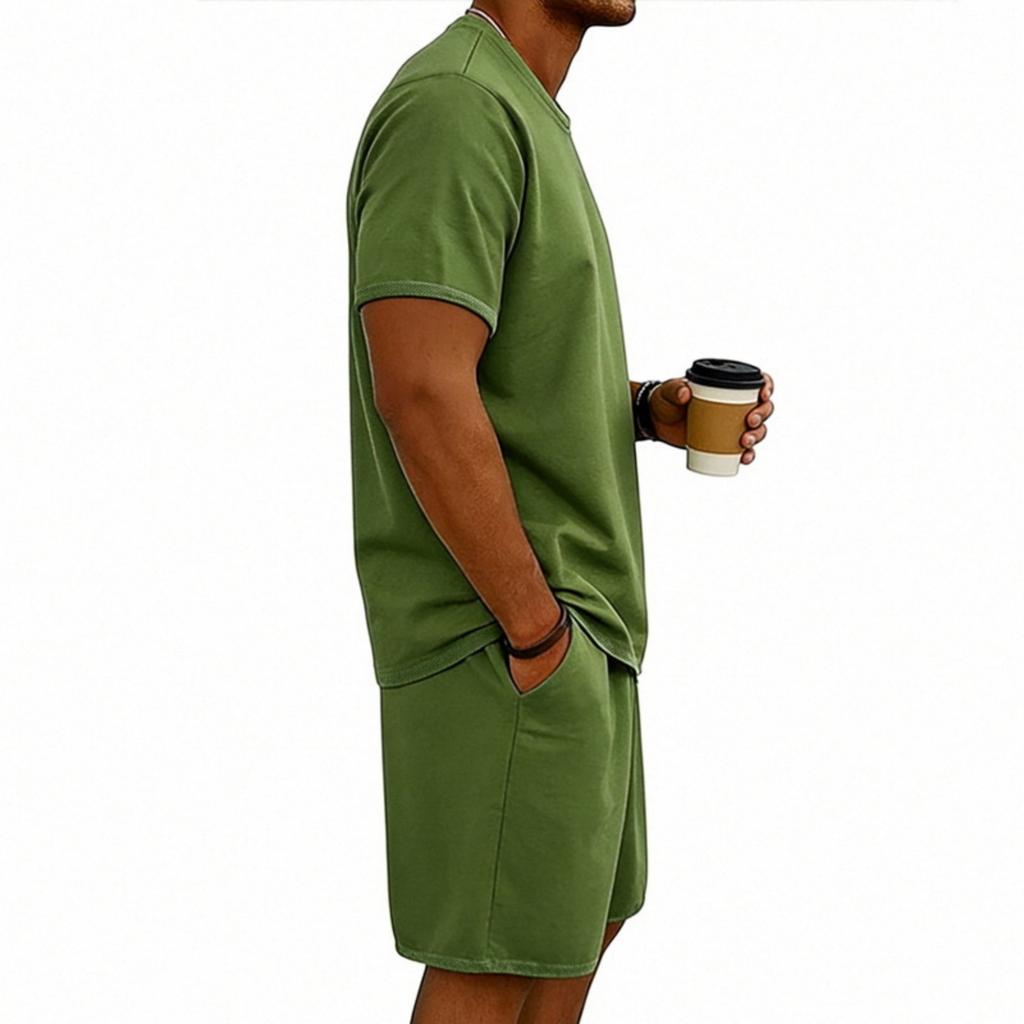 Herren Kurzarm Rundhals T-Shirt und Shorts Set Lässiges Basic Sportliches Zweiteiliges Outfit für den Alltag