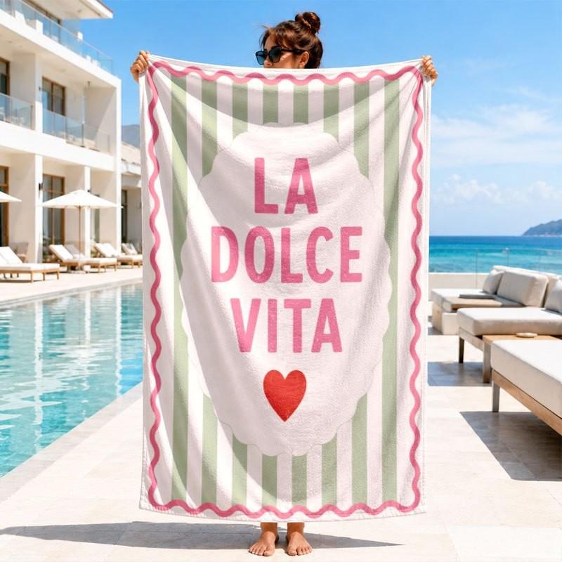 Sketch Italian Summer Style Yellow White Stripe Line Art Lemon Cocktail La Dolce Vita Print Quick Dry Beach Towel