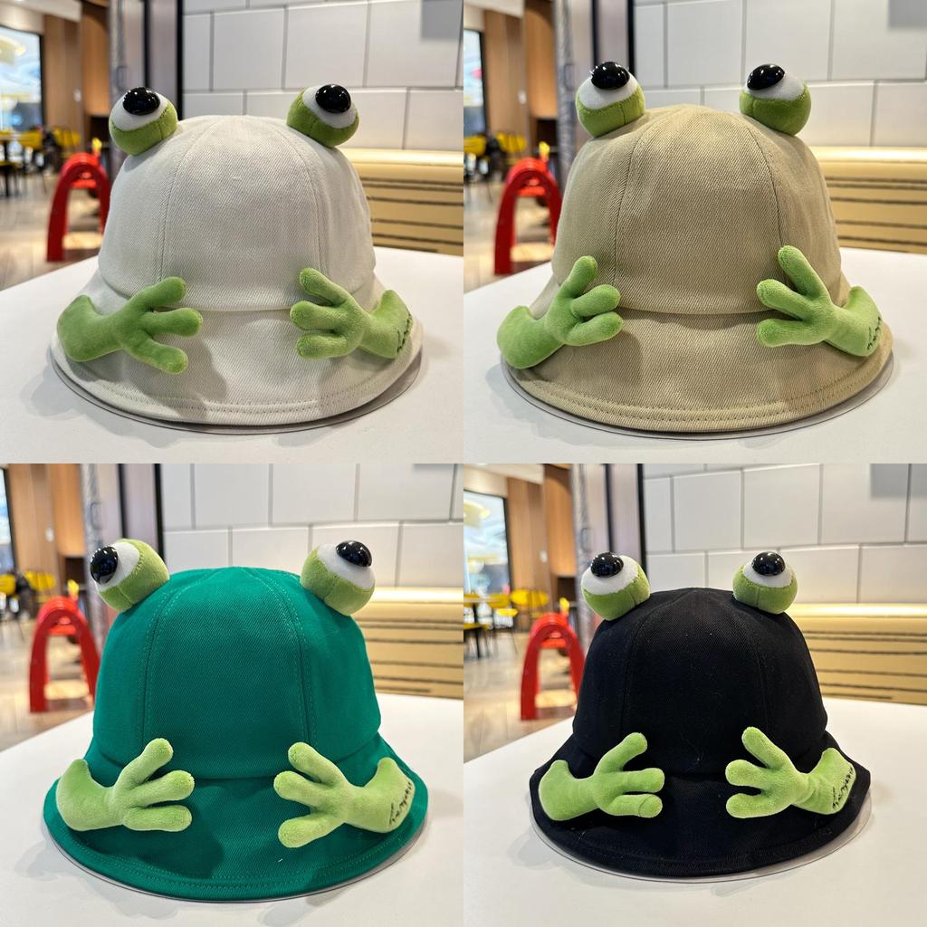 Chic Fisherman Frog Hat Womens Cartoon Sunshade Bucket Hat For Spring Summer
