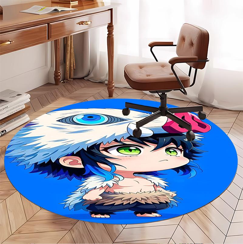 Demon Slayer Pattern Round Rug, Indoor/Outdoor Mat, for Picnic, Gameroom, Bedroom, Office, Living Room, Home Decor Carpet, Birthday Gift