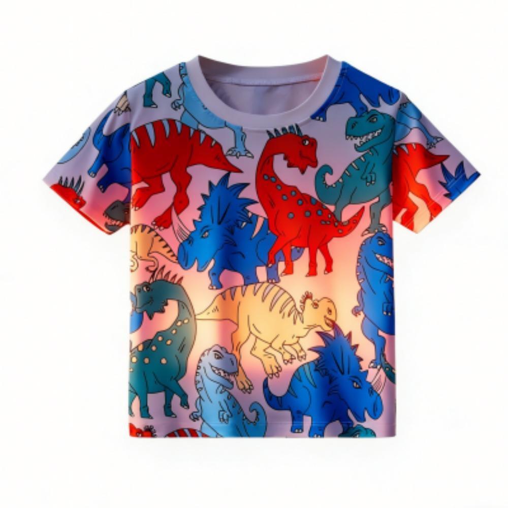 Kids T-shirt Colorful Cartoon Dinosaur 3D Print Kids Short Sleeves T-Shirt Loose Casual Summer Outdoor Boy and Girl Tees Tops