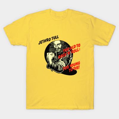 Men Black Print T-shirt Jethro Tull Too Old ... No-Cut Transfer Paper Print Cotton Tshirt