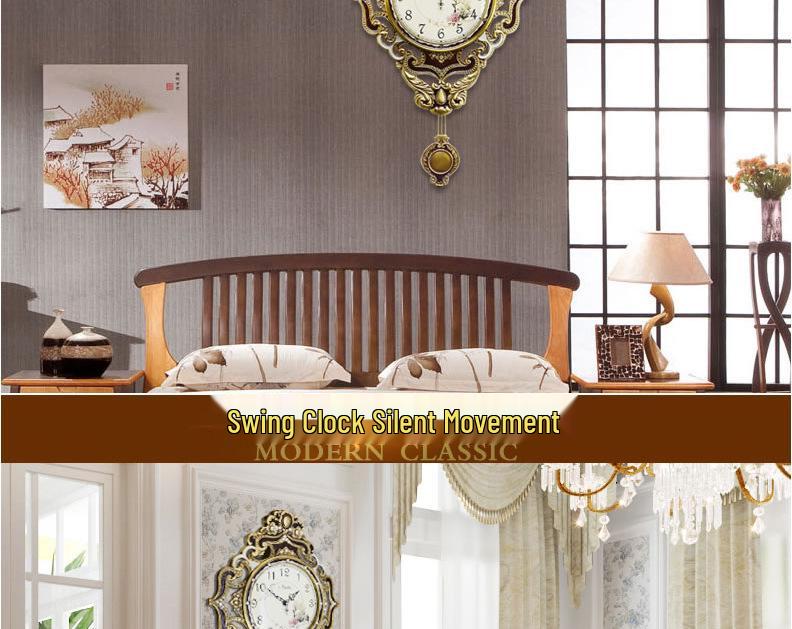 European Modern Large Silent Wall Clock with Metal Pendulum - Antique Quartz, Simple and Creative Design for Living Room