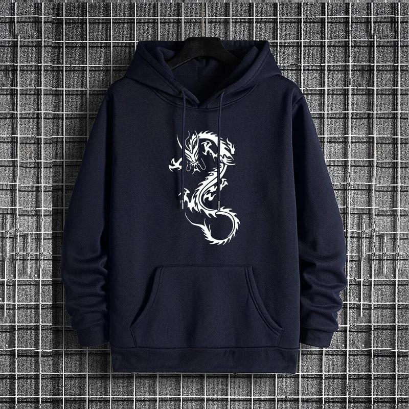 Mens Urban Hoodie 2025 New Chinese Dragon Print Streetwear Fashion Hooded Sweatshirt Male Trendy Casual Wear Autumn Winter Style