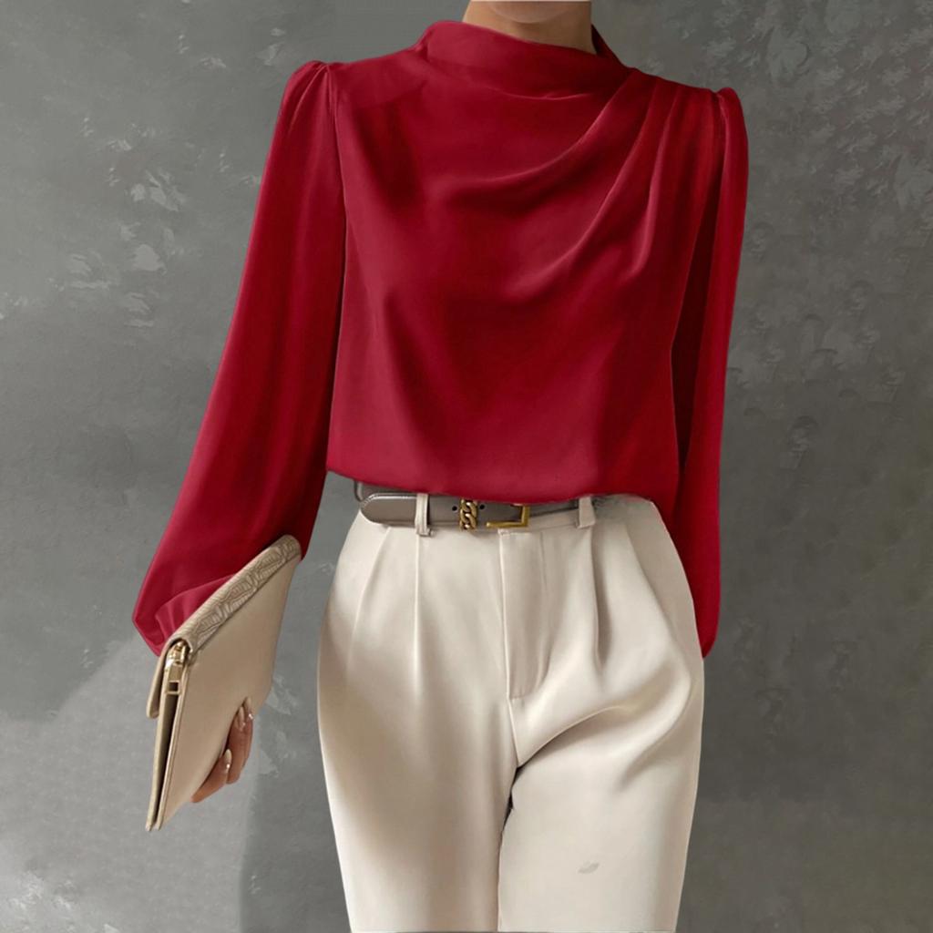 Women's Color Satin Elegant Long Sleeve Blouse