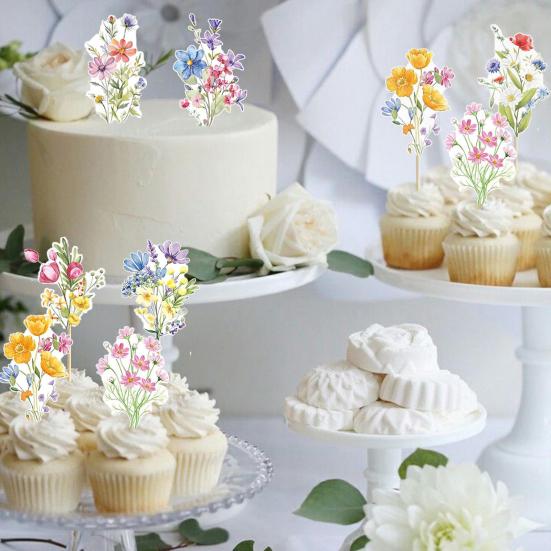 Wildflower Cupcake Toppers Baby Shower Floral Cake Topper Decoration for Baby Shower Birthday Party Supplies