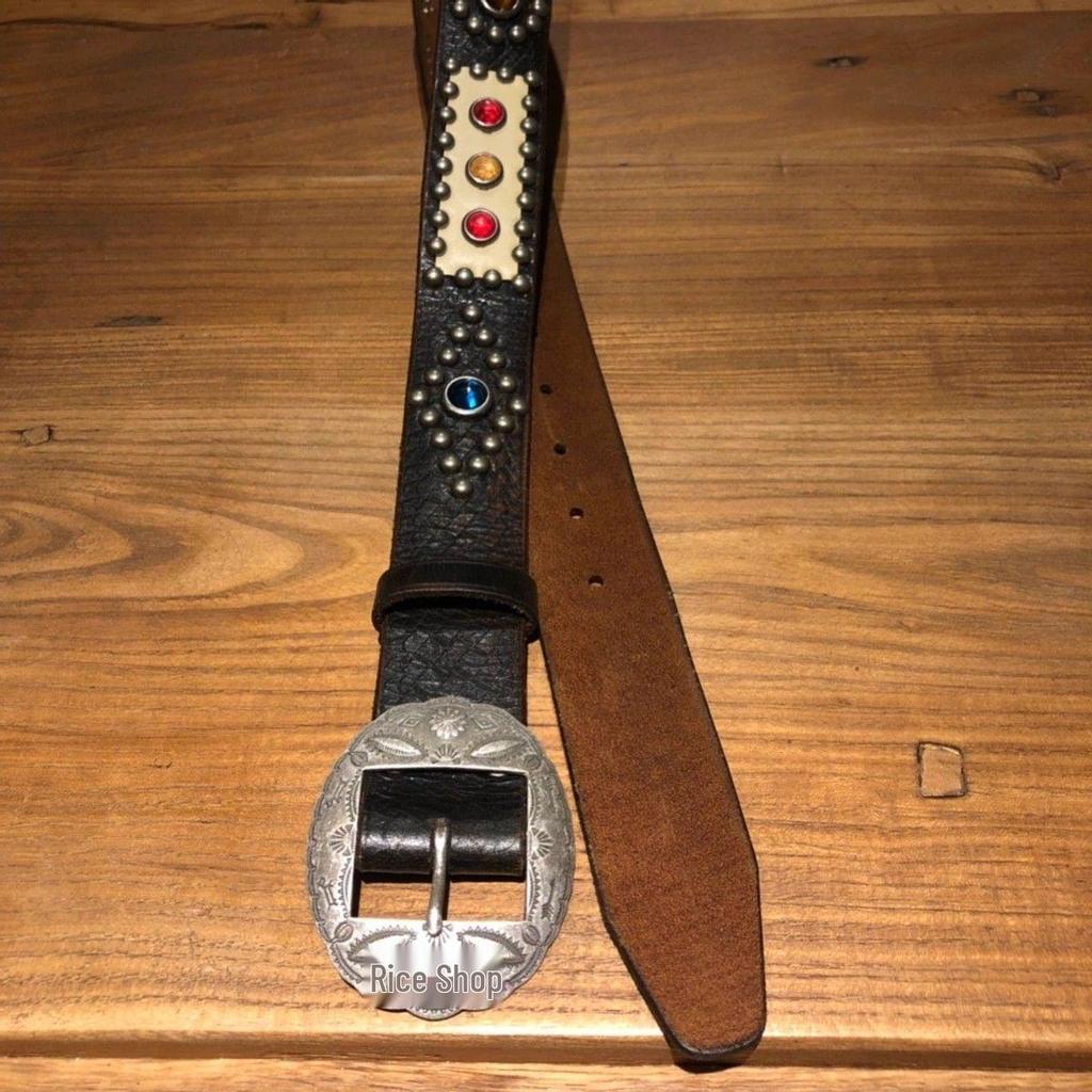 Vintage Western Carved Gemstone Leather Belt for Men and Women