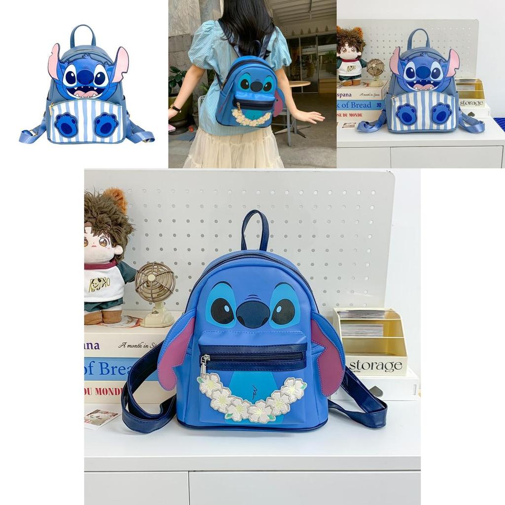 Lilo Stitch Cute Cartoon Pu Backpack With Zipper Closure For Daily Use Girls