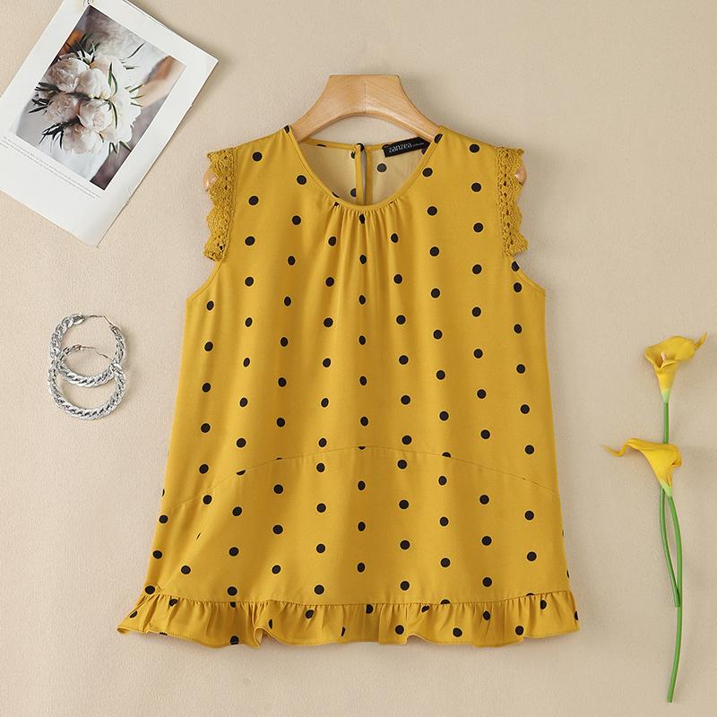 ZANZEA Women Summer Casual Polka Dot Print Loose Sleeveless Tank Tops