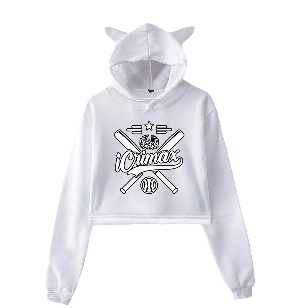 Icrimax Print Hoodie Women Long Sleeve Cropped Sweatshirts Female Casual Streetwear Crop Tops