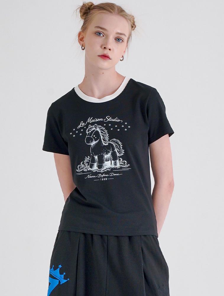 LA MAISON STUDIO Toy Pony Slim Fit Short Sleeve T-Shirt Black Cream (Fcg2Ts768W)