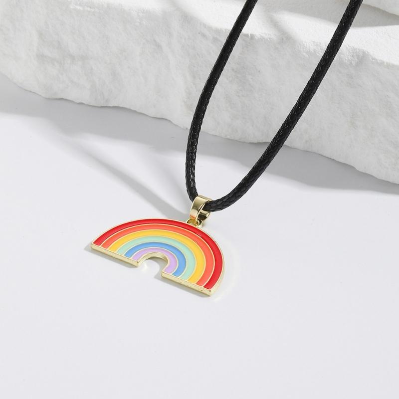 Fashion Rainbow Pendant Necklace Choker Neck Chain Elegant Clavicle Chain Handmade Beaded Necklace Statement Jewelry