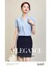 Women's Blue V-Neck Short-Sleeve Blouse - 2025 Summer Professional Wear