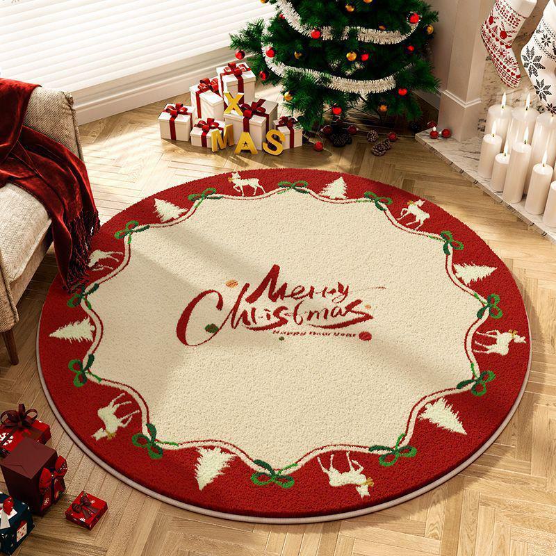 Round Christmas Cashmere Cartoon Mat: Non-Slip, Dirt-Resistant, Easy-Care Carpet for Living Room, Study, or Bedroom