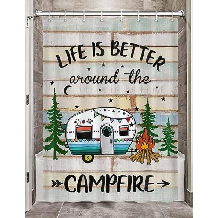 JAWO Camper Shower Curtain for Travel Trailer, RV Shower Curtain for Camper Size Farmhouse Camping Bath Curtains Hooks Included(47" W X 64" H), Multi