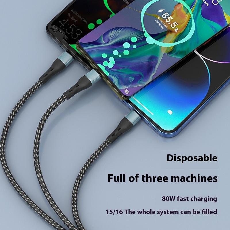 80W Super Fast Charging Three-in-one Data Cable One-to-one 3