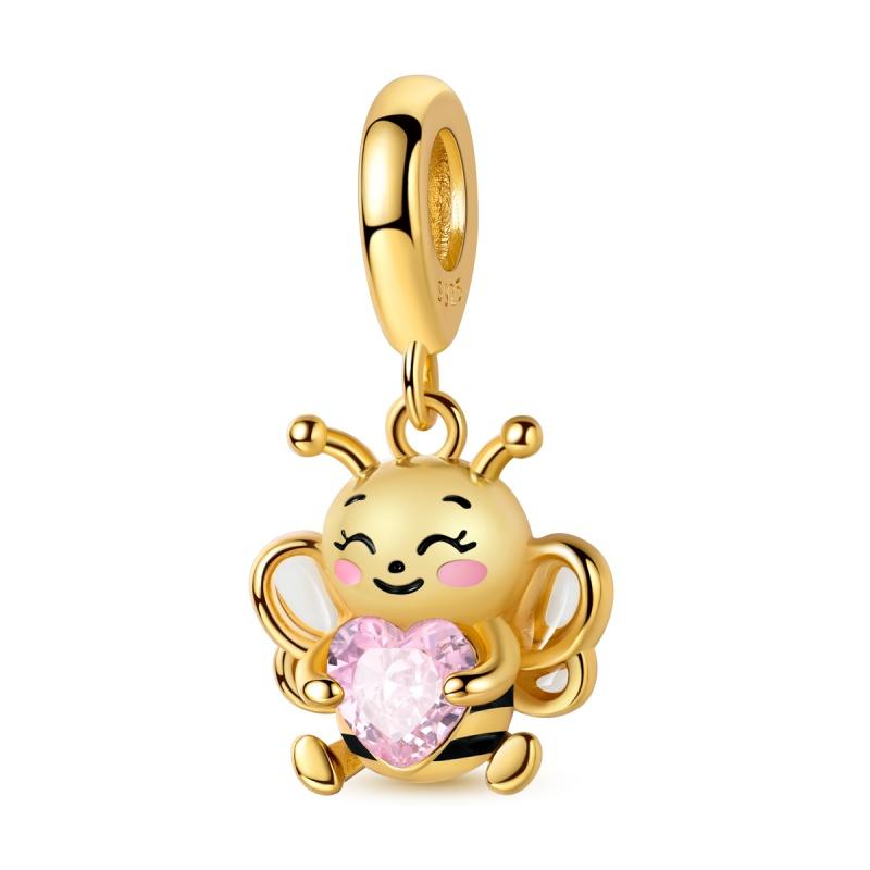 Luxury Copper Gold Chameleon Dangle Charm Fit Original Bracelet Peach Heart Pink Beads Women Jewelry Accessories