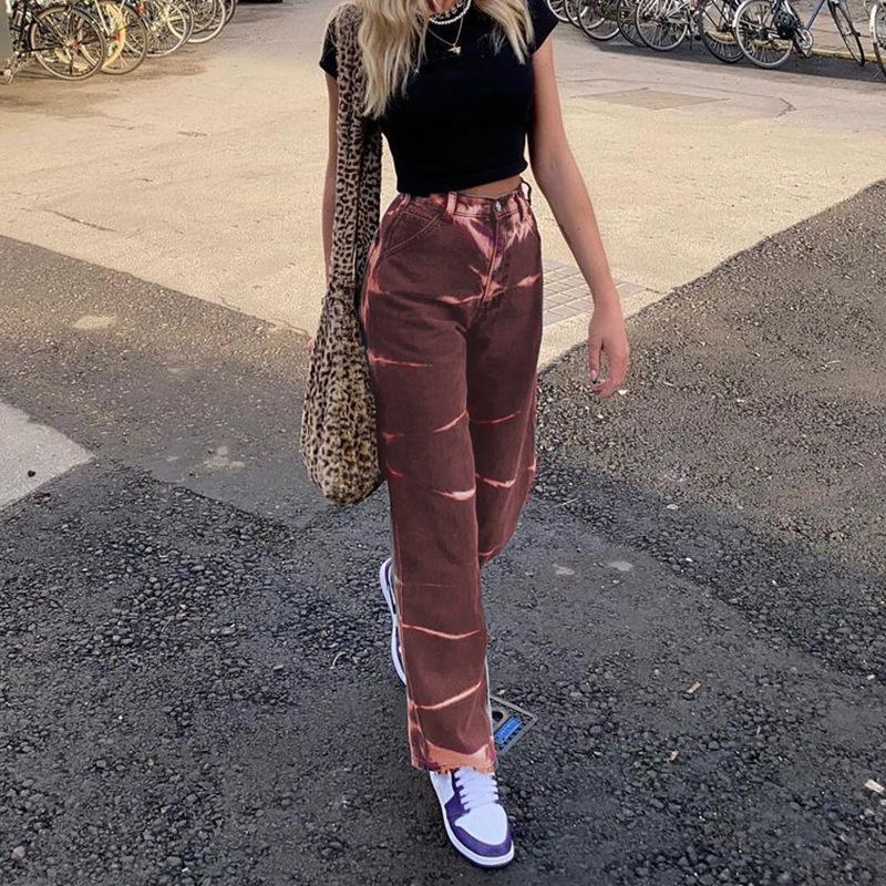 Spring 2022 Womens Fashion High Waist Y2k Aesthetic Print Women's Wide Leg Jeans Baggy Woman Cargo Pants Jean Mom Jeans Trousers