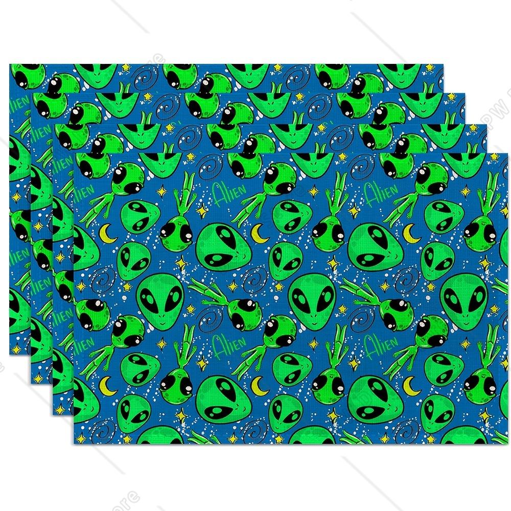 

4pcs Alien Placemats Washable Heat Resistant 12×18 Inch Linen Table Mats Cute Place Mats for Party Outdoor Dining 4 PCS 12x18inch