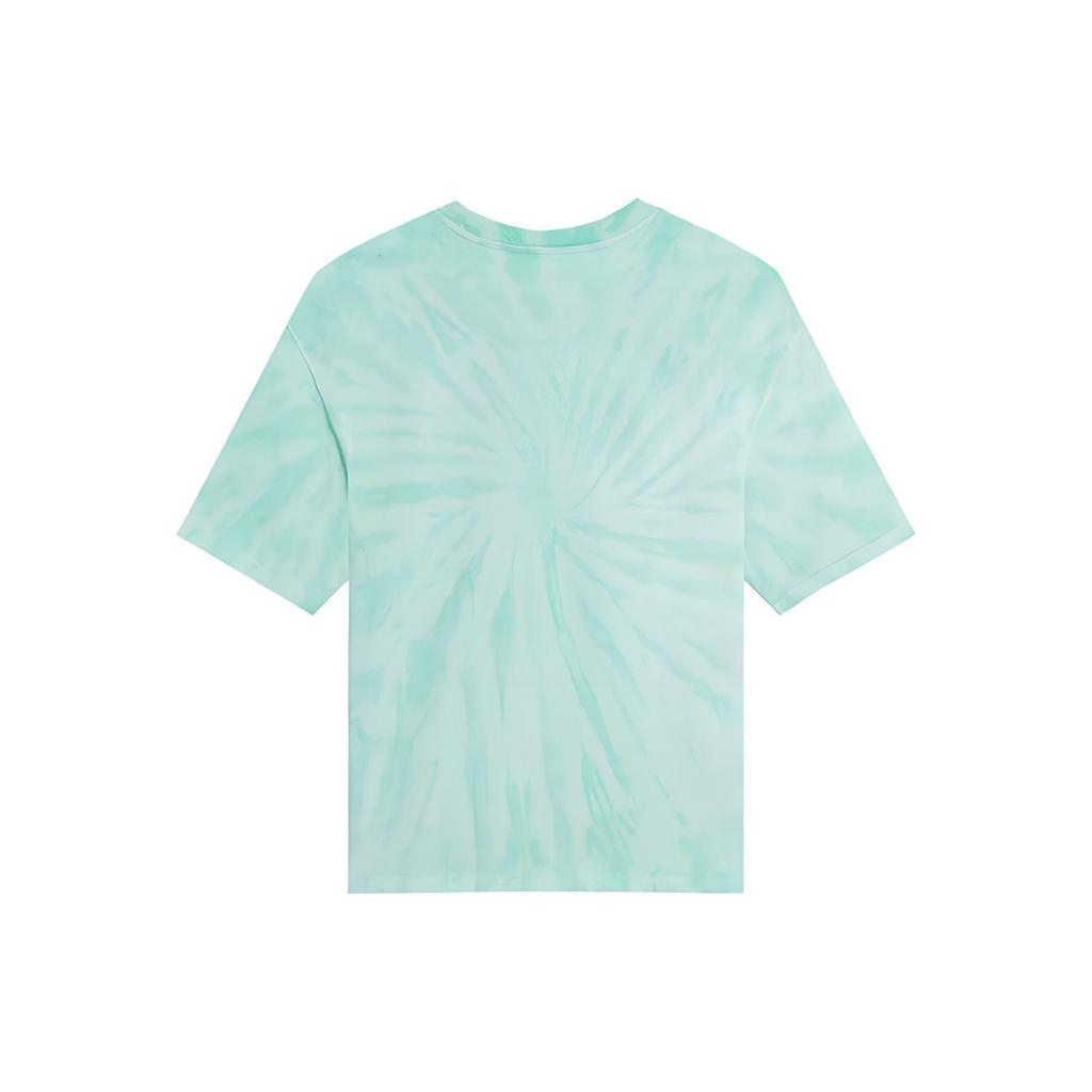 Li Ning Badfive Womens Tie-Dye Print Round Neck Cotton Short Sleeve T-Shirt Women Tops Green AHSS750-4