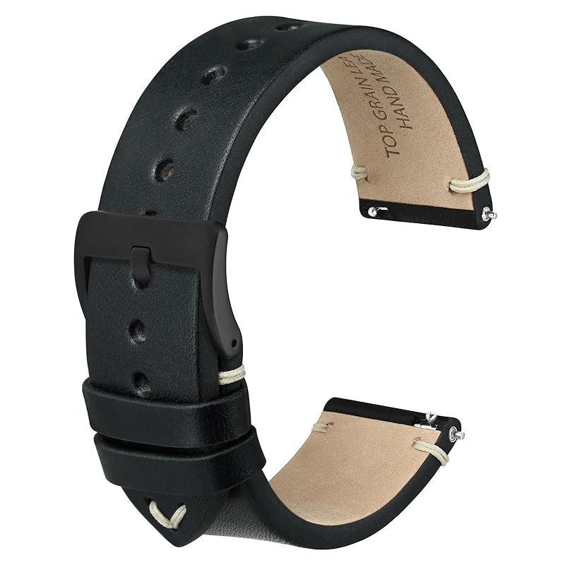 

[Anbeer] 20mm watch band military type top grain leather Quick Release watch baltic black black buckle