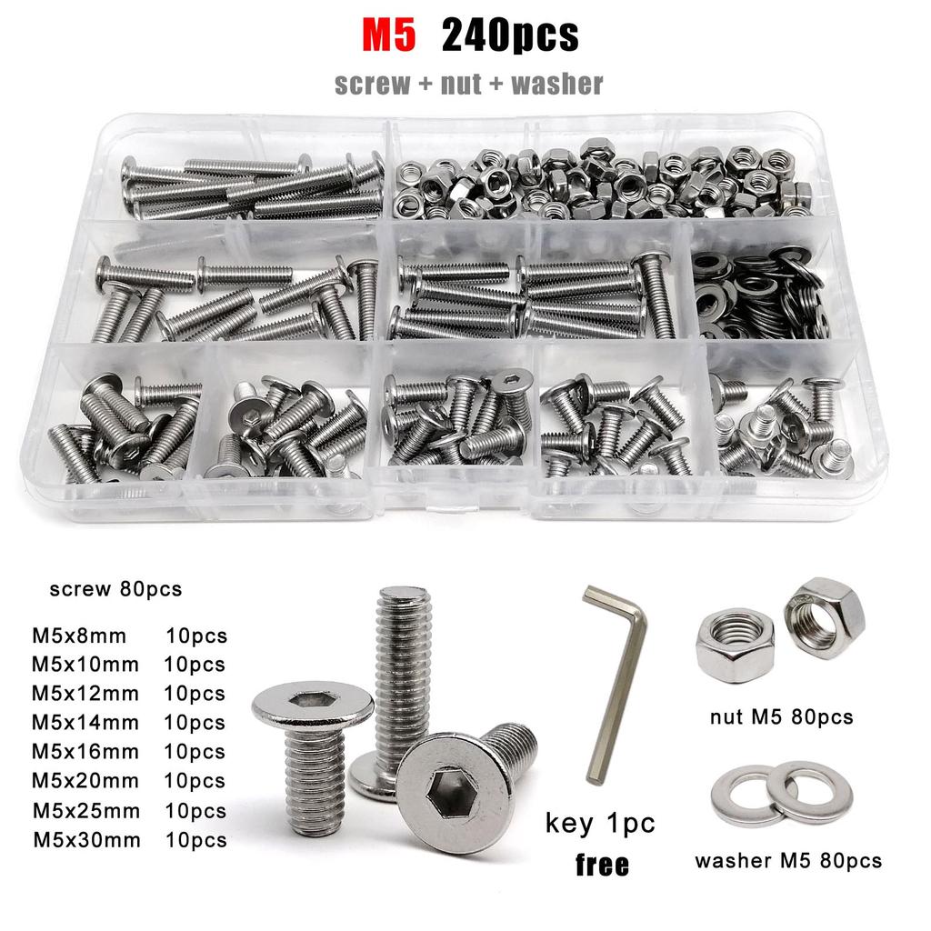 1 Kasten M1.6 M2 M2.5 M3 M4 M5 M6 M8 304 Edelstahl CM Sechskant Innensechskant Ultraflach Linsenkopf Schraube Bolzen Mutter Set Kit