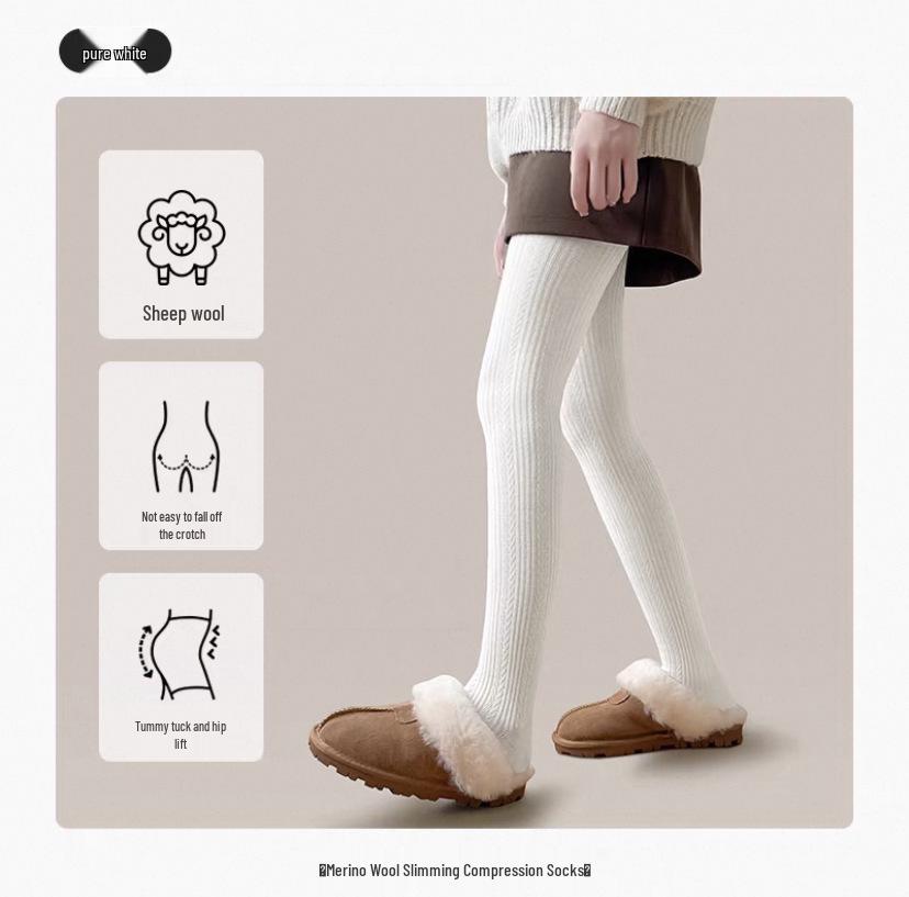 Women's Thickened Wool Cable Knit Pantyhose - Cashmere Warm, Vertical Stripe, Hip-Lifting Leggings with Right-Angle Heel for Autumn & Winter